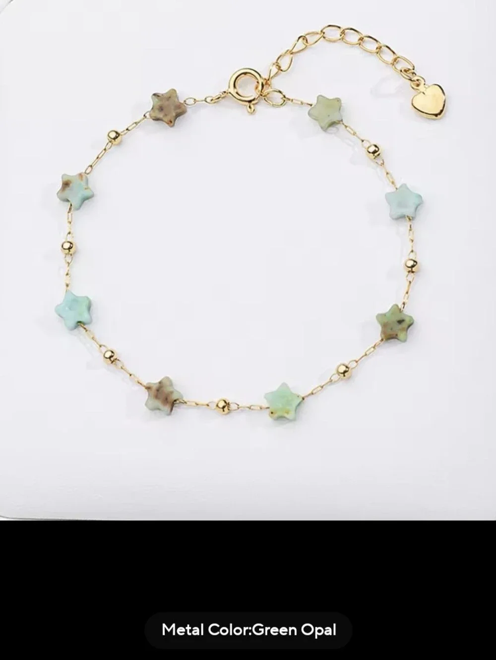 💚⭐️NEW💚⭐️ PRETTY!! SS Micro PaperClipGREEN OPAL FacetedNat. Stone Star Braclet